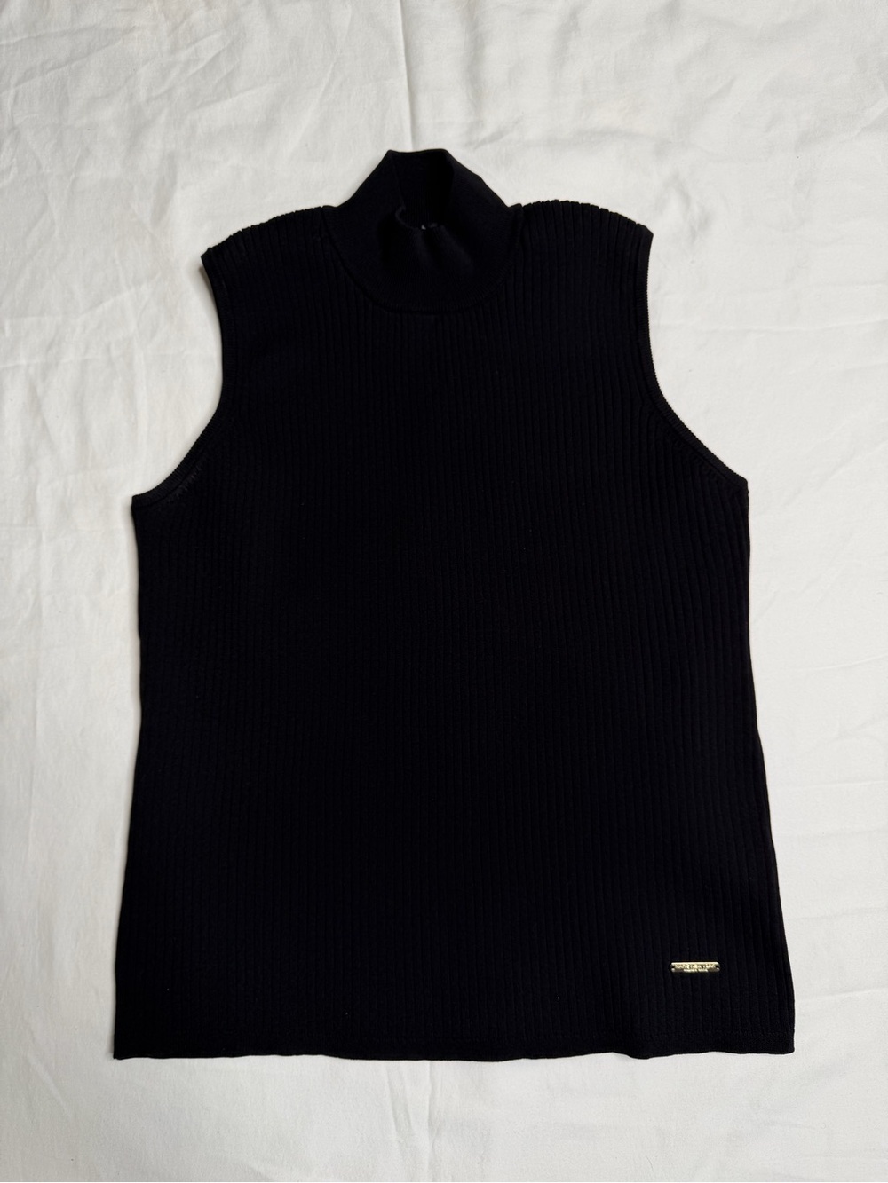 Marc New York Andrew Marc Black Ribbed Knit Mock Neck Sleeveless Top XL